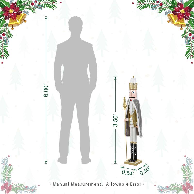 Glitzhome Set of 2 Wooden Christmas Gold Dressed King & Soldier Nutcrackers for Festive Party Fireplace Decor