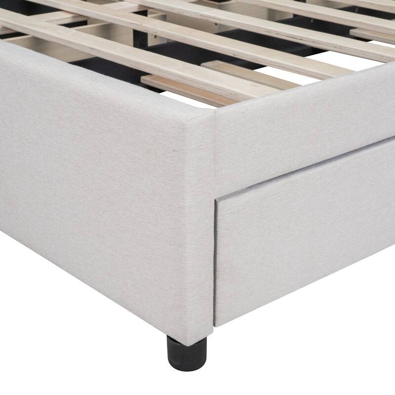 Linen Upholstered Platform Bed with 2 Drawers and Trundle,Queen/Full Size