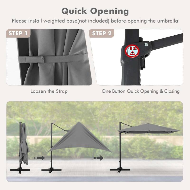 Costway Patio 9.5FT Square Cantilever Offset Hanging Umbrella 2-Tier