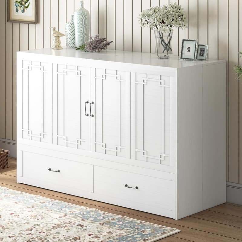 Mixoy Queen Size Murphy Bed with Mattress,Foldable Space-Saving Cube Cabinet Bed