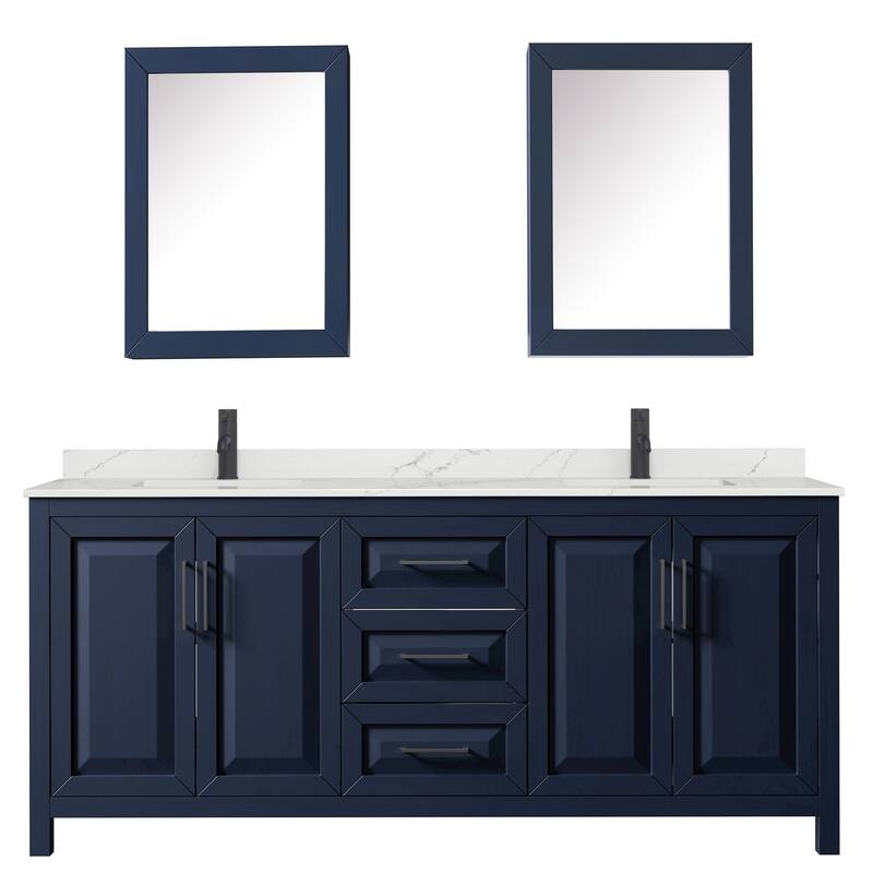 Daria 80-inch Double Vanity, Single Hole Quartz Top, Med Cabinets