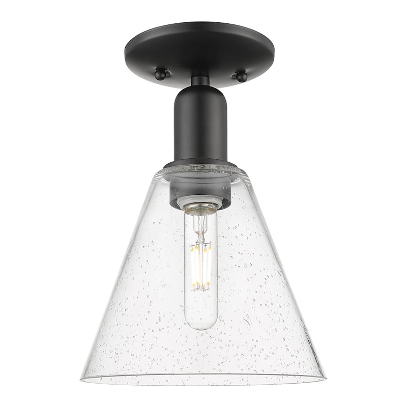 Innovations Lighting 716-1C-12-8 Berkshire Glass Semi-Flush Berkshire - Matte Black / Seedy