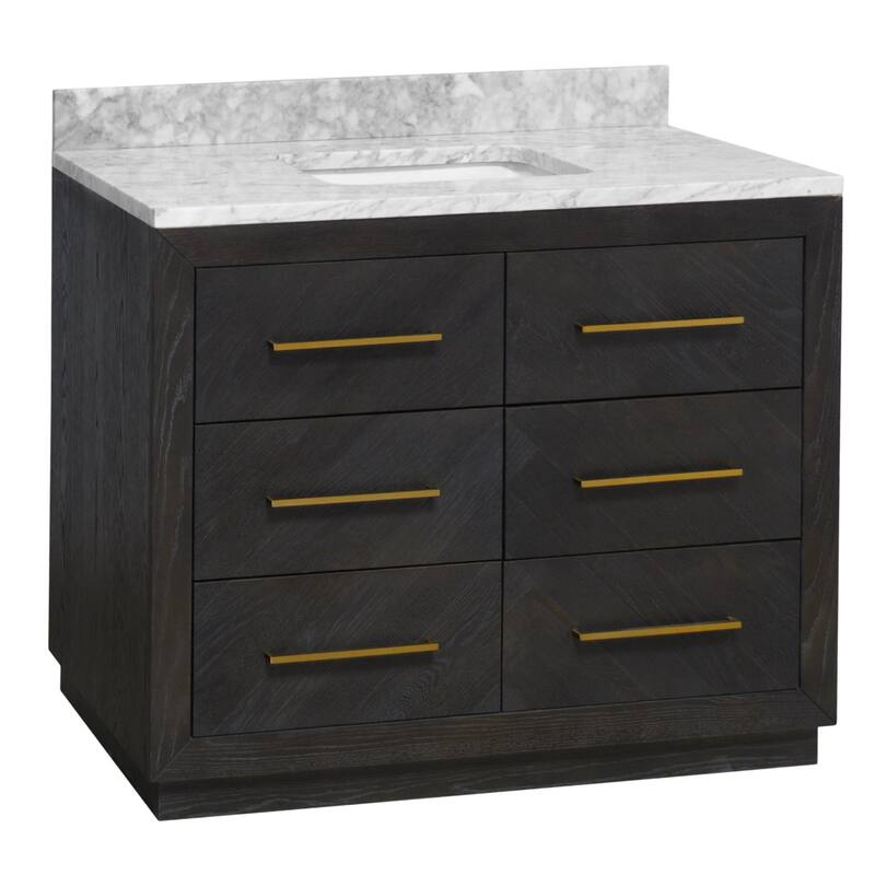 KitchenBathCollection Avery 42" Bathroom Vanity with Carrara Marble Top - Dark Oak