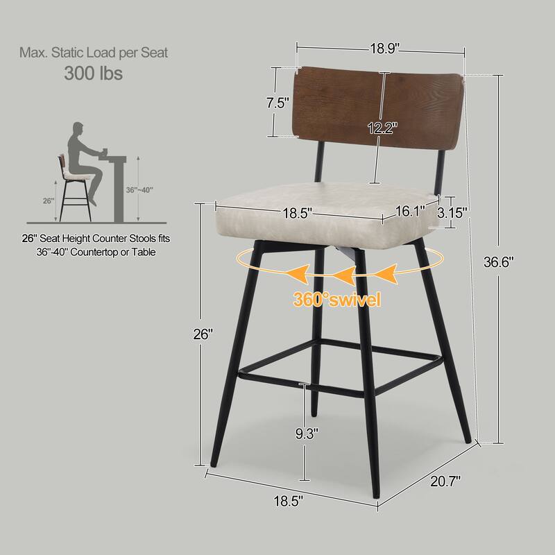 26"/ 29" Faux Leather Swivel Counter/ Bar Stools Set of 2/3
