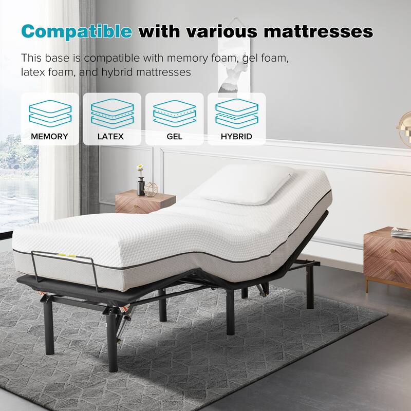 Adjustable Bed Base,Bed Frame with Head and Foot Incline,Anti-Snore, Wireless Control, Twin XL
