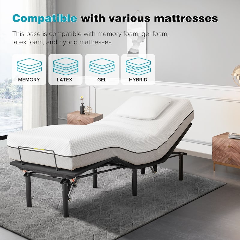 Split King Adjustable Bed Base with Head and Foot Incline and Wireless Remote