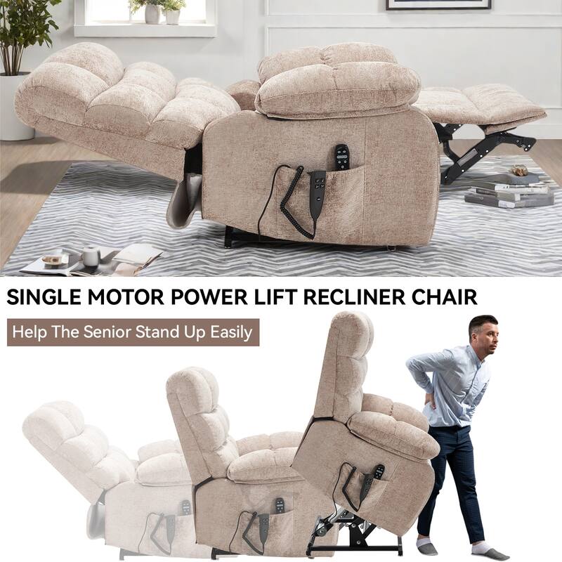 Chenille Power Lift Recliner Chair for Big & Tall with Massage & 180° Recline
