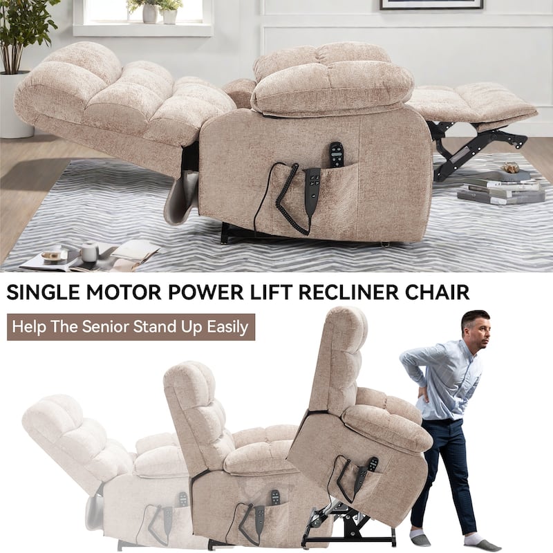 Large Dual Motor Power Lift Recliner Chair with Heat and Massage, Modern Living Room Single Recliner Sofa with Power-Remote