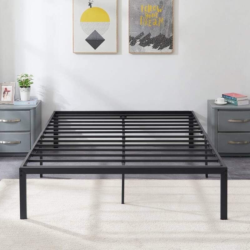 Black Metal Platform Bed Frame, 14.2-inch/16-inch/18-inch platform Bed Frame, 12 Options - 16''H - Queen