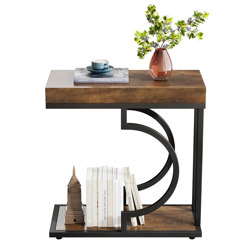Modern Side Table, C Shaped End Table, Chairside Sofa Bedside Table for Living Room