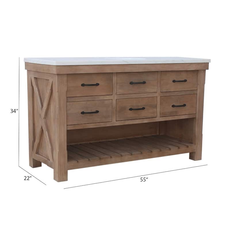 Deluxe natural finish vanity with 30 mm white marble top