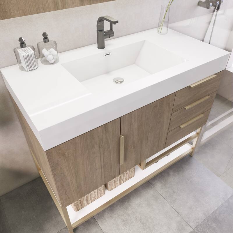 Noble 42" Free Standing Vanity (R Drawer) with Reinforced Acrylic Sink - 42" Width