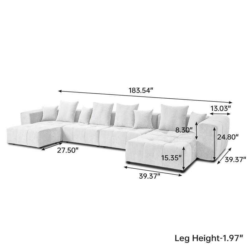 183.54" Linen Sectional Sofa U-shaped Modular Couch Wide Armrest Sofa with Pillows for Living Room