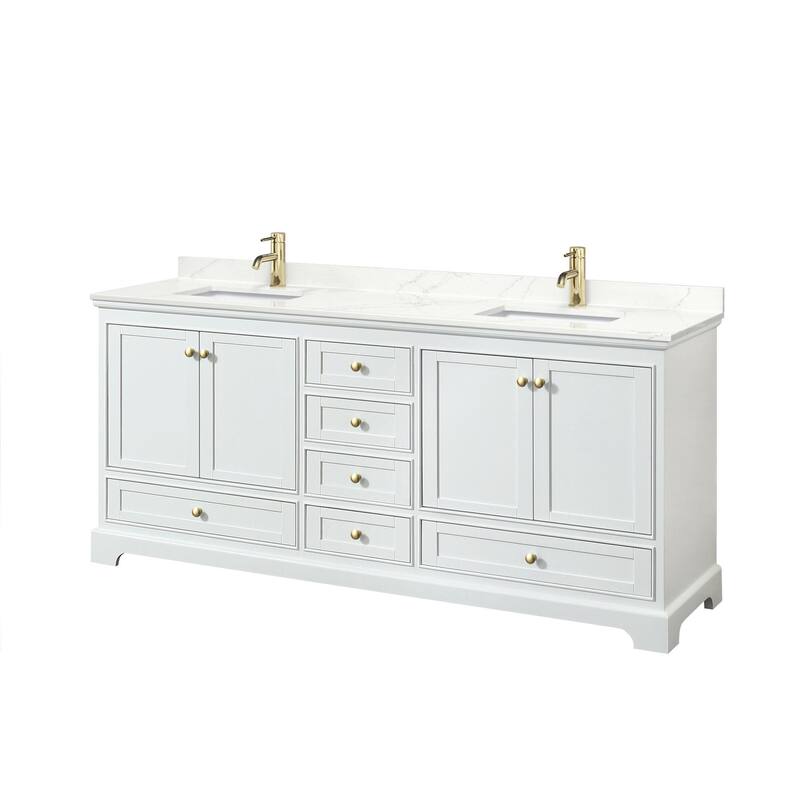 Wyndham Collection WCS202080D-QTZ-UNSMXX Deborah 80" Free Standing - White / Giotto Quartz Top / Brushed Gold Hardware