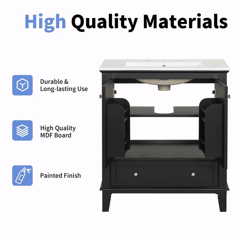 30" Bathroom Vanity with Sink Combo, Multi-functional Cabinet with Doors and Drawer
