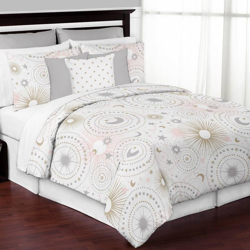 Sweet Jojo Designs Pink, Gold, and Grey Star and Moon Celestial Collection Girl 3-piece Full / Queen-size Comforter Set