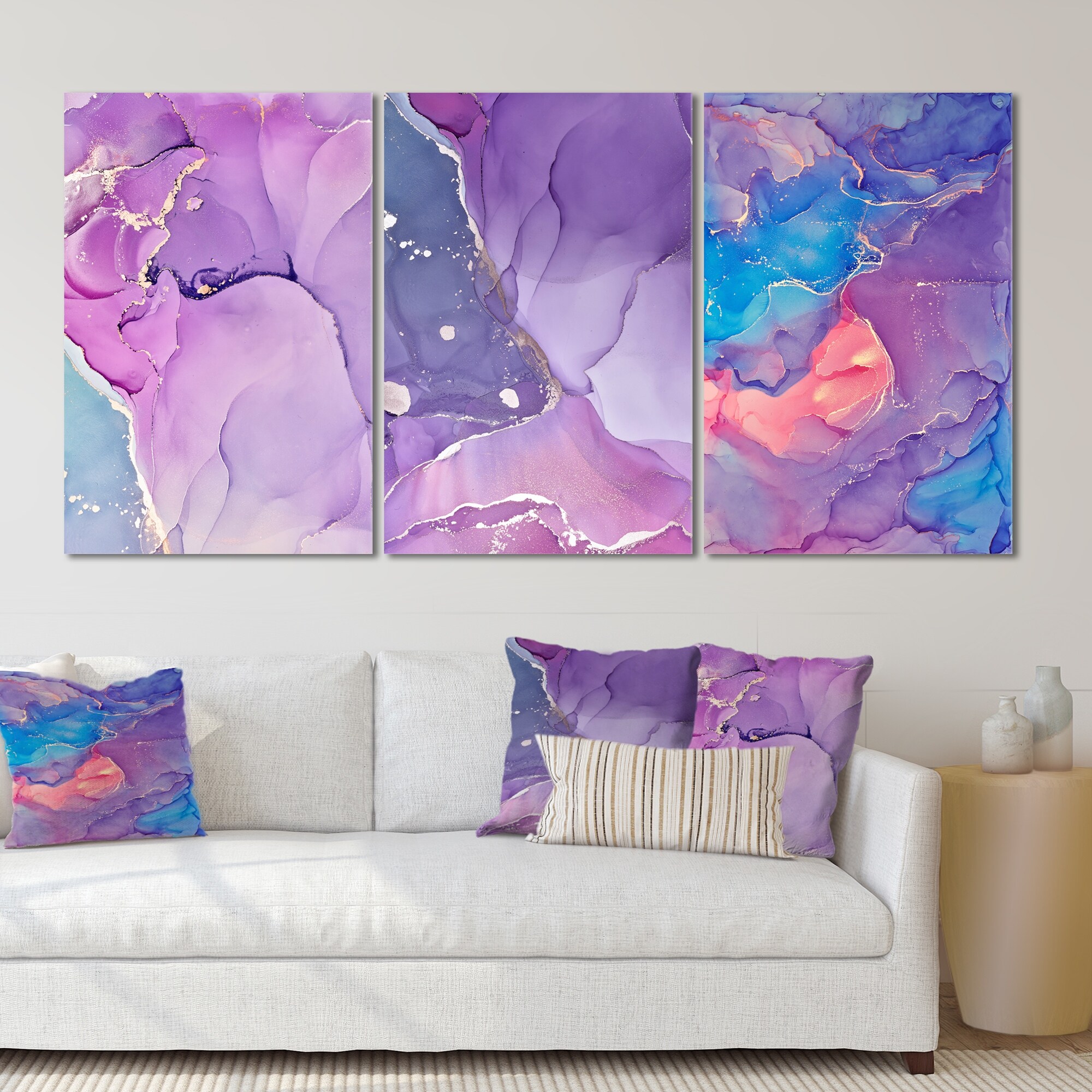 Designart Purple Blue Liquid Fuchsia Modern Art Abstract Canvas Print-image