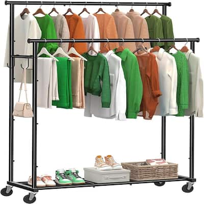 Double Rod Clothing Garment Rack on Wheels - 16.25"D x 45"W x 64.5"H