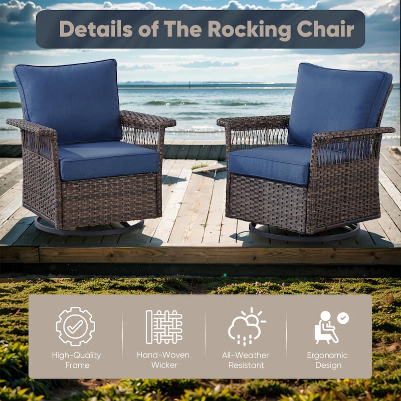 Patio Chairs Rocking Swivel Chiar - 2 Piece - Brown