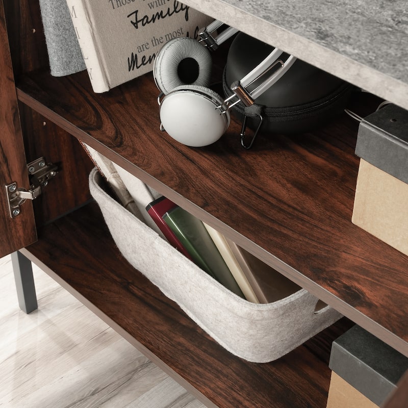 Wood Credenza for TVs up to 70" with Hidden Storage, Brown - 53.98" W x 15.12" D x 24.06" H