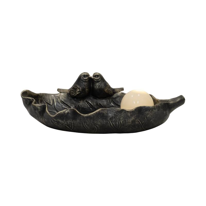 Sagebrook Home Enchanting 13-inch Bronze Polyresin Birdbath with Solar Orb, Serene Garden Experience - 13" x 7" x 5"