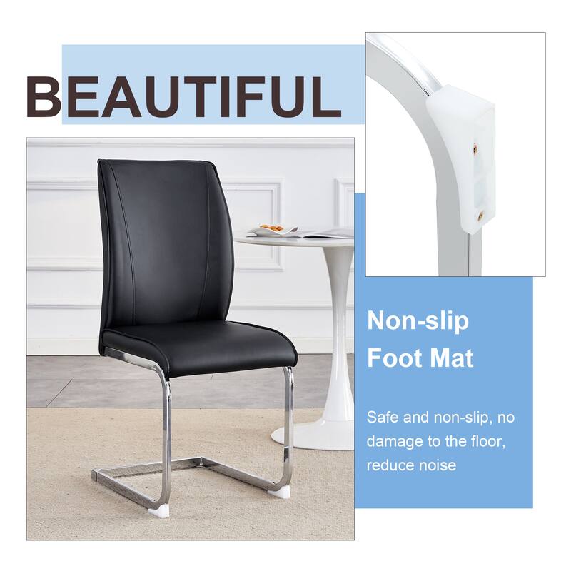Roomfitters PU Dining Chairs with Arched Silver Metal Legs, High Resilience Upholstered Set of 6 for Dining Room