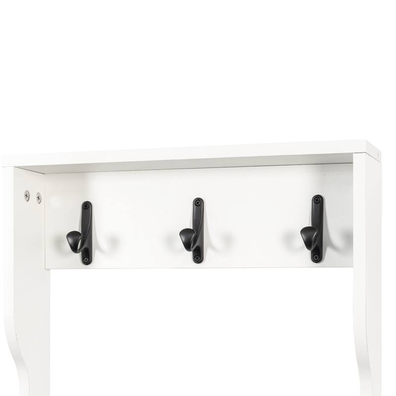 2-in-1 Freestanding Wood Coat Rack with Drawer and Hooks