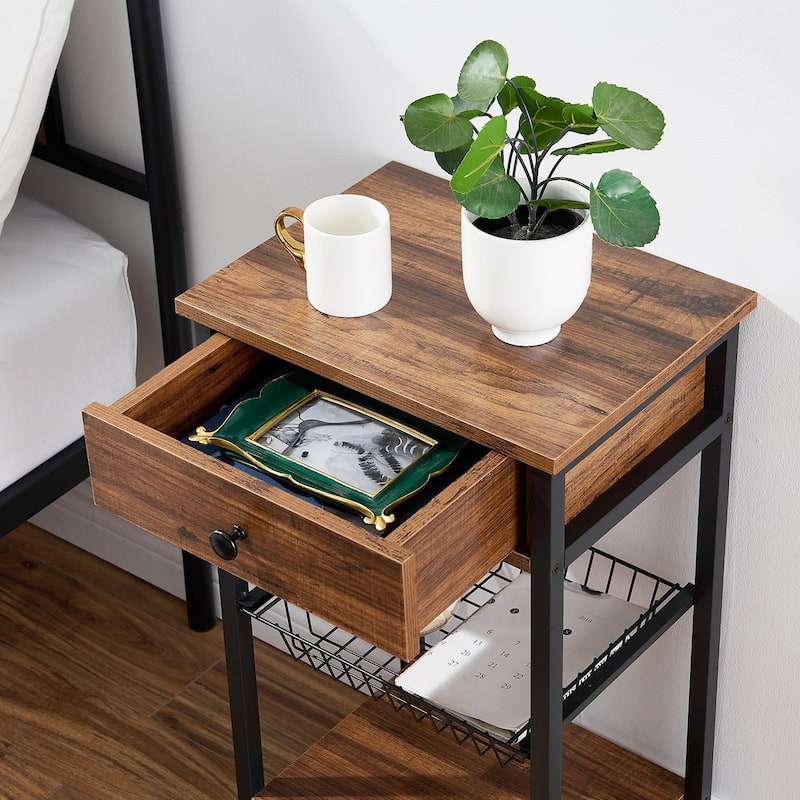 VELCEO 1-Drawer Modern Nightstands with Removable Basket(Set of 2)