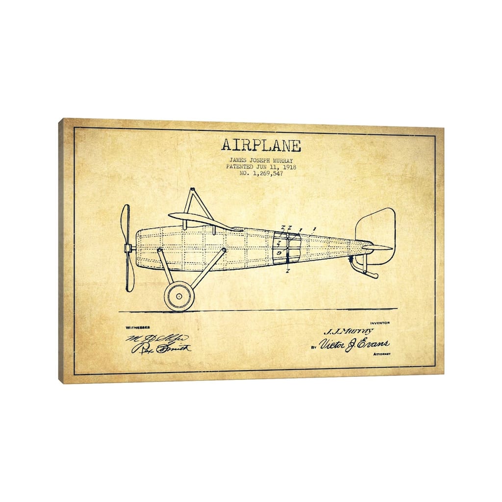 iCanvas "Airplane Vintage Patent Blueprint" by Aged Pixel Canvas Print