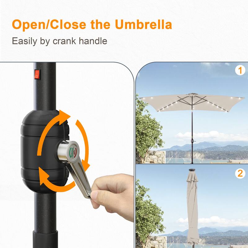 LIVOOSUN 10x6.5ft Steel Solar-Powered LED Patio Umbrella,w/Crank Tilt