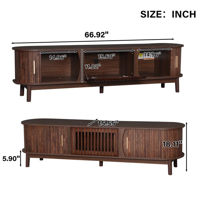 Roomfitters Farmhouse TV Stand for 75" TVs, Wood Entertainment Console with Storage Cabinet, Living Room Design, Dark Brown