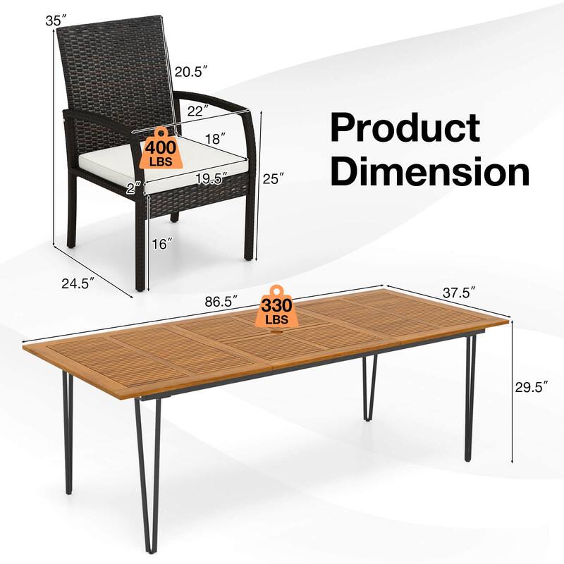 Costway 9 PCS Outdoor Patio Dining Set Armchairs Set of 8 and Acacia - See Details