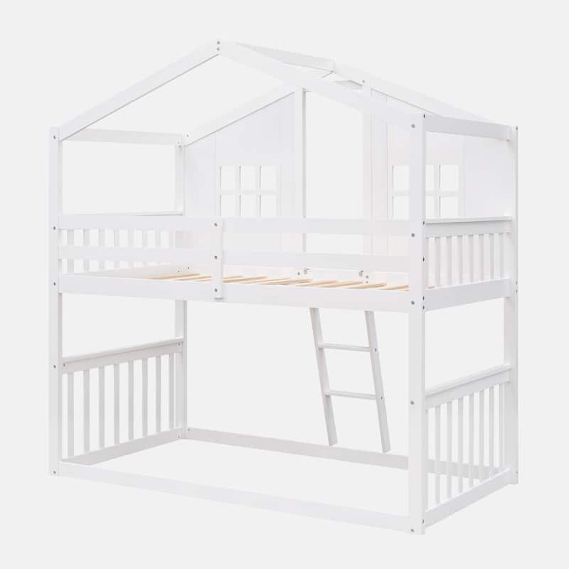 Twin Over Twin House Bunk Bed With Ladder