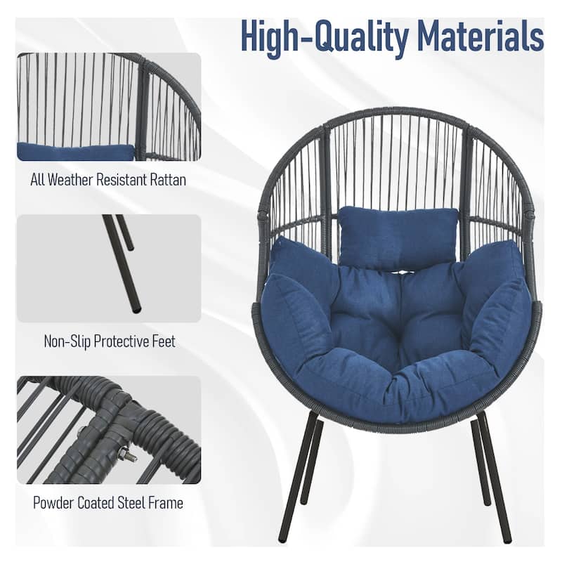 Outdoor Wicker Egg Chair with Ottoman Blue Cushion - Grey