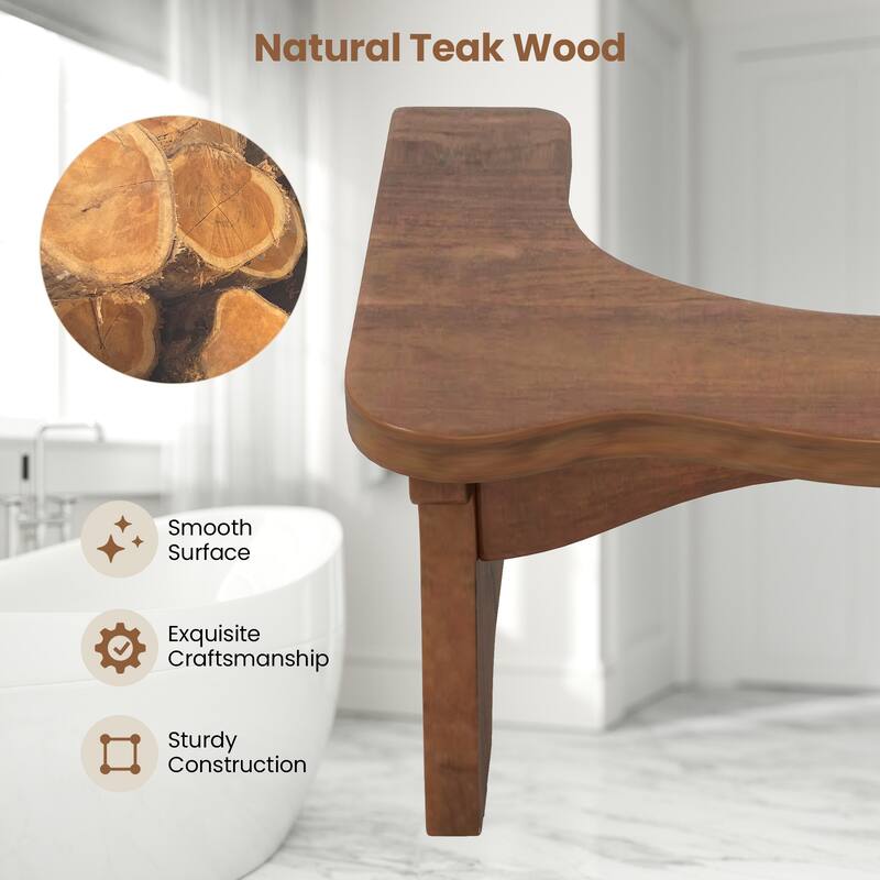 Gymax Teak Wood Toilet Stool 7'' Squatting Potty Stool for Adults &