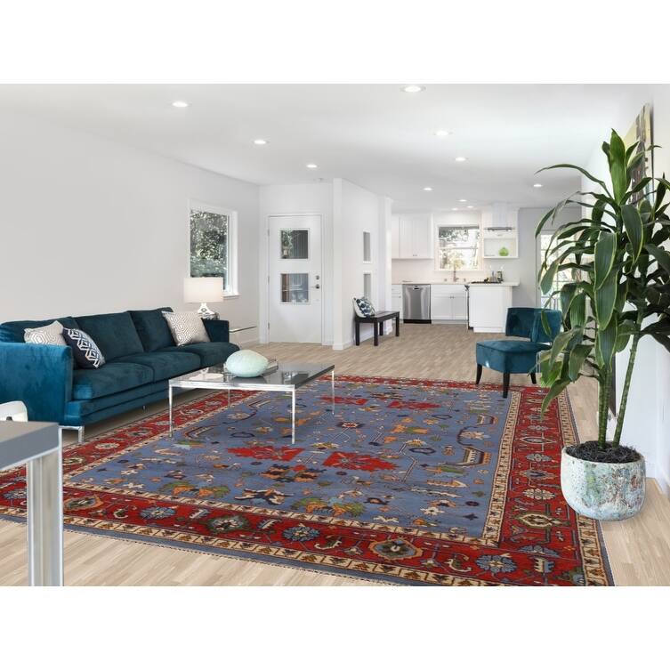 Blue Heriz Serapi Area Rug Hand-Knotted Wool Carpet - 8'9"x 11'11"