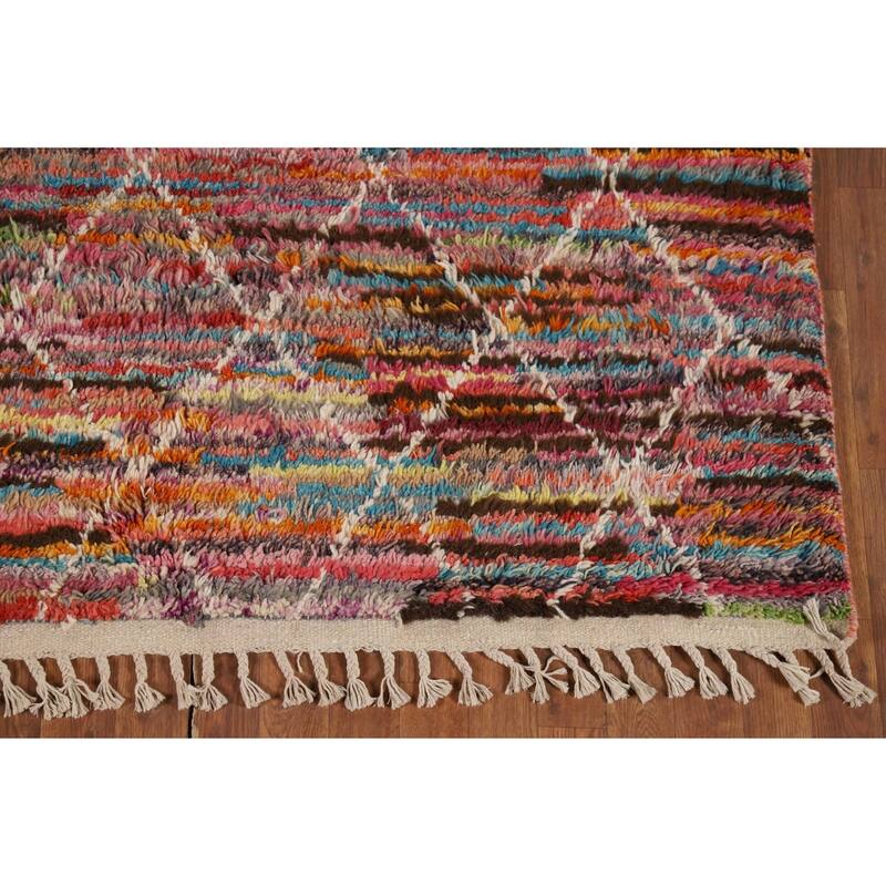 All-Over Trellis Moroccan Area Rug Hand-Knotted Wool Carpet - 5'9" x 10'0"