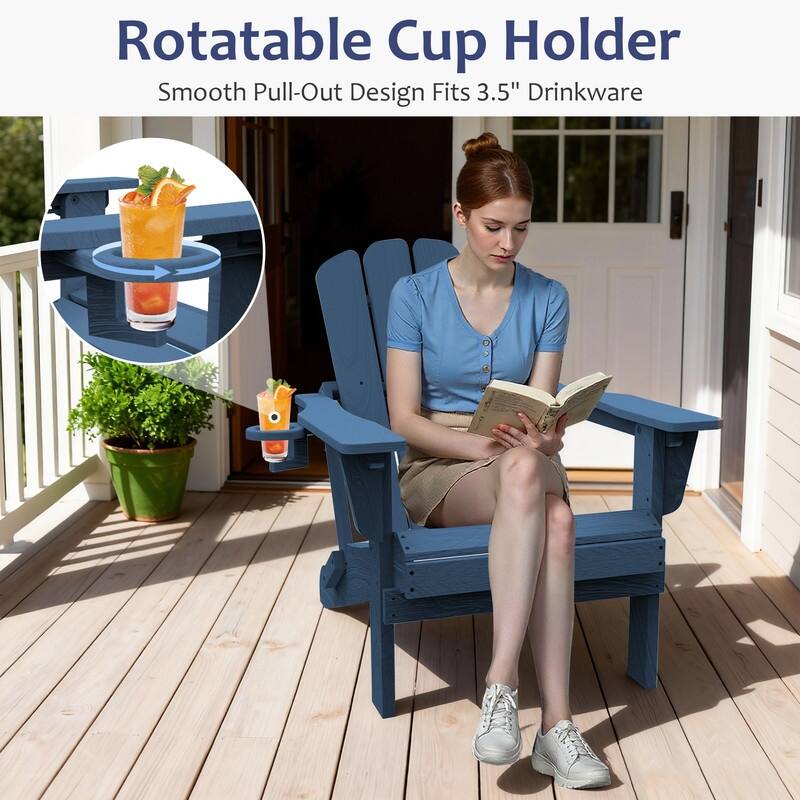 Domi Folding Adirondack Chair,Wooden Textured with Cup Holder,HDPE