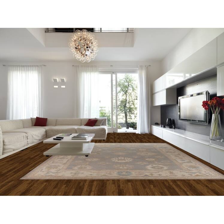 Hand Knotted Oriental 100% Wool Carpet Transitional All-Over Greys & Charcoal Oushak Area Rug - 14' 6'' X 12' 6''