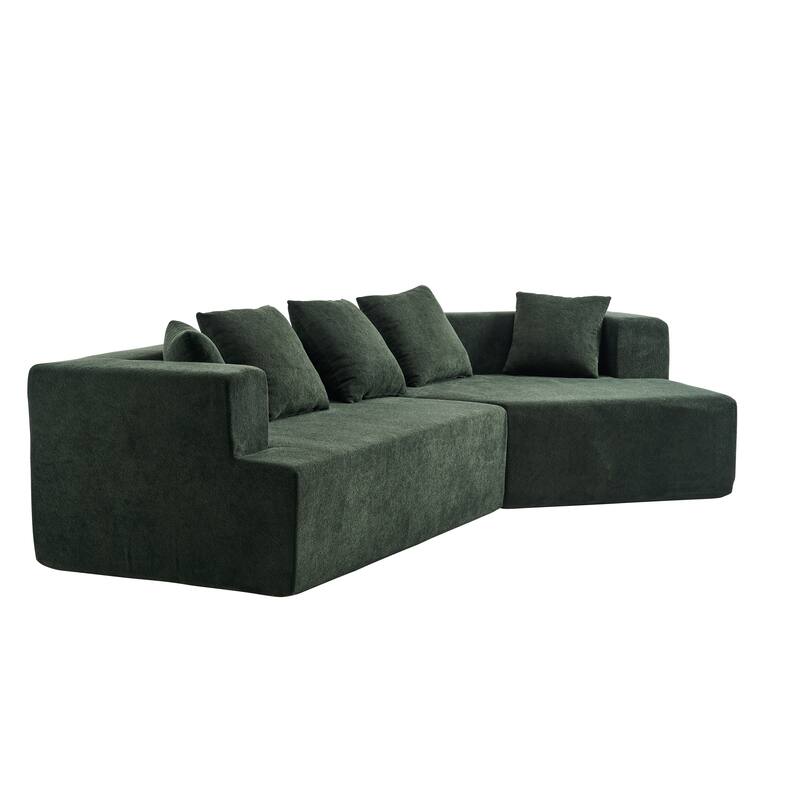 129.5" Chenille Memory Foam Sectional Sofa with Deep Seat, No Installation Required, and Quick Rebound Foam