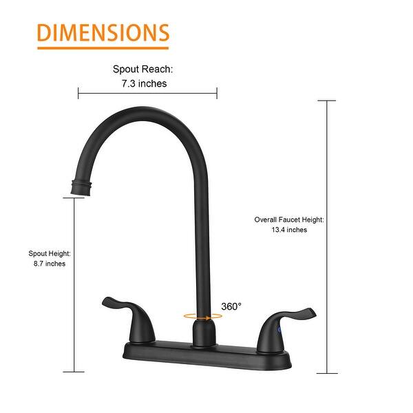 2 Handles Kitchen Faucets with Rotated 360 Degrees Higharc Spout