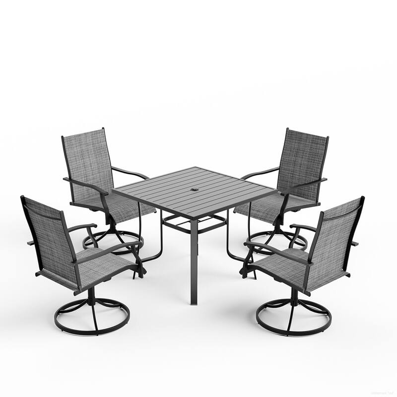 Patio Dining Set w Textilene / Swivel Rocking Chairs, Outdoor Table & Chairs w Adjustable Umbrella Hole, 5/7/9-Piece Garden Set