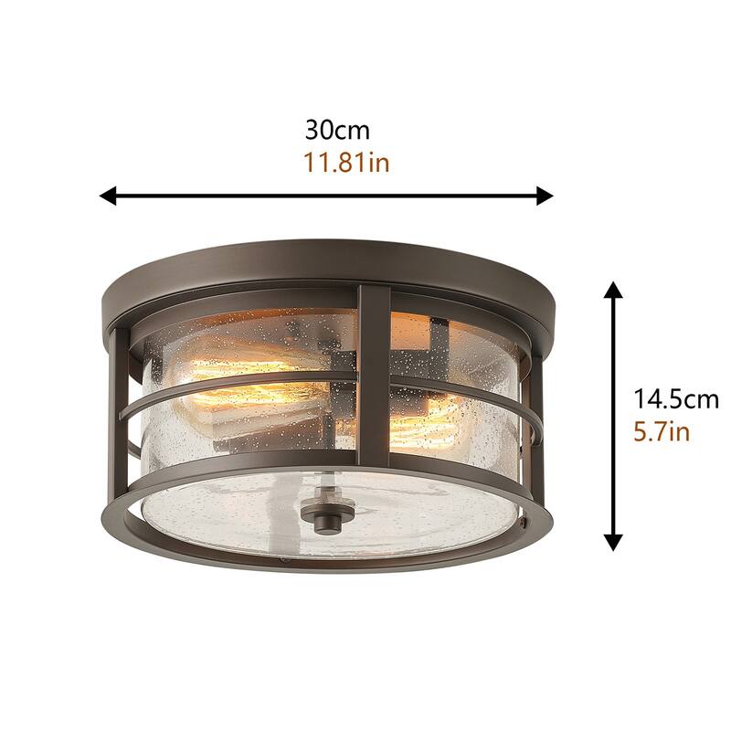 Oil Rubbed Bronze 2-Light Flush Mount Ceiling Lamp with Clear Glass Design