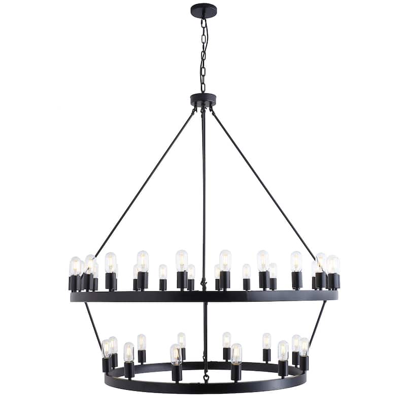 Black 36-Light Farmhouse Wagon Wheel Industrial Large Round Chandelier