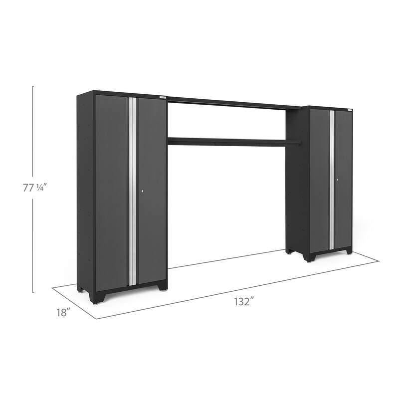 NewAge Products Bold Series 132" W x 18" D Gray 4-Piece Cabinet Set with 72" Integrated Display Shelf
