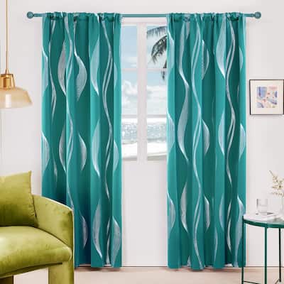 Deconovo Back Tab Rod Pocket Silver Wave Curtains(2 Panel)