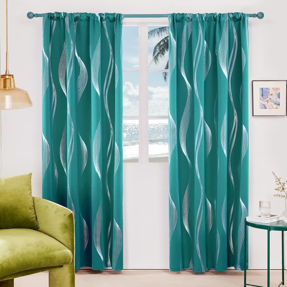 Deconovo Back Tab Rod Pocket Silver Wave Curtains(2 Panel)