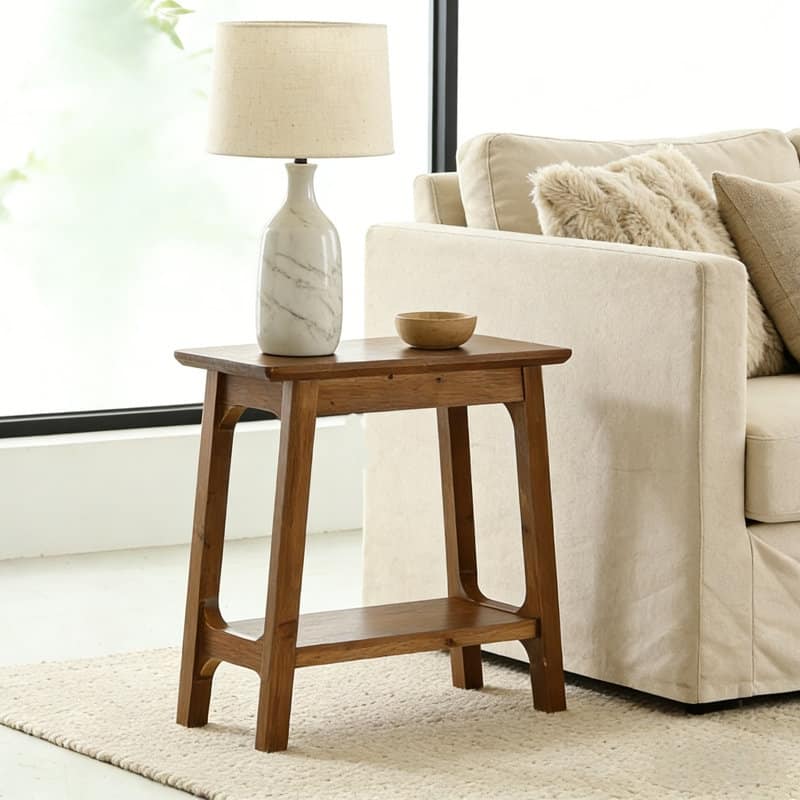 Solid Wood End Table, Rustic 2-Tier Side Table for Living Room