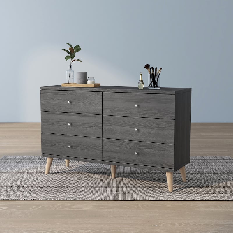 DH BASIC Mid-Century Modern Distressed Grey 47-inch Wide 6-Drawer Dresser with Knobs by Denhour