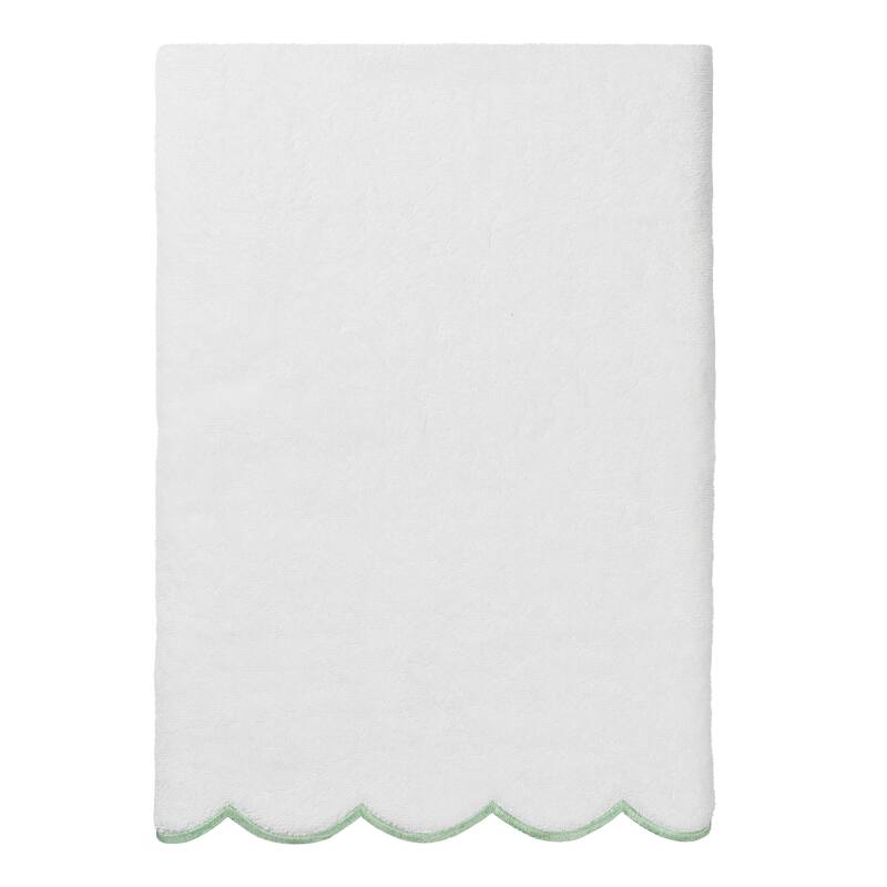 Authentic Hotel and Spa 100% Turkish Cotton ADORNIA Scallop Bath Towel - White/Green - 1 Bath Towel